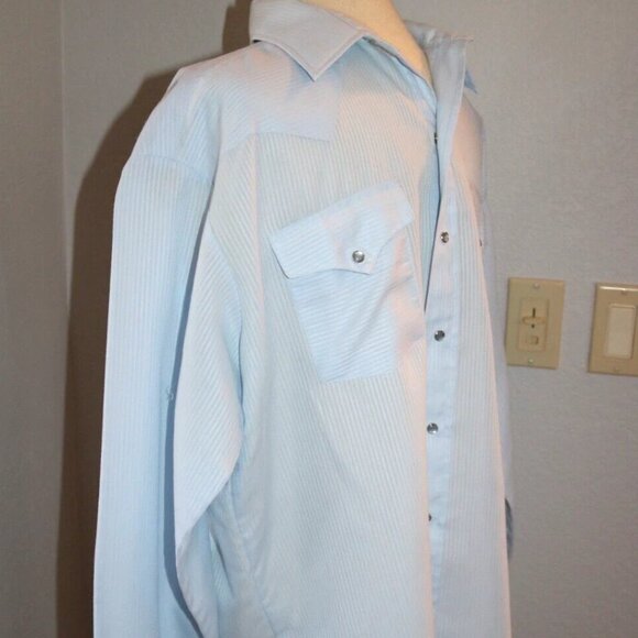 Panhandle Slim Shirt Mens 17-36 Blue Pinstripe Western Pearl Snap Made USA - Picture 5 of 16
